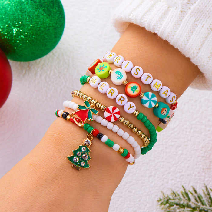Wholesale Christmas colorful gift bracelet for women Christmas tree gift box letter polymer clay elastic beaded stacking bracelet