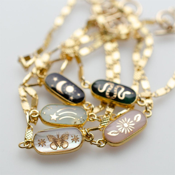 Wholesale Natural Stone Gem Necklace Butterfly Star Moon Love Snake Flower Planet Bracelet