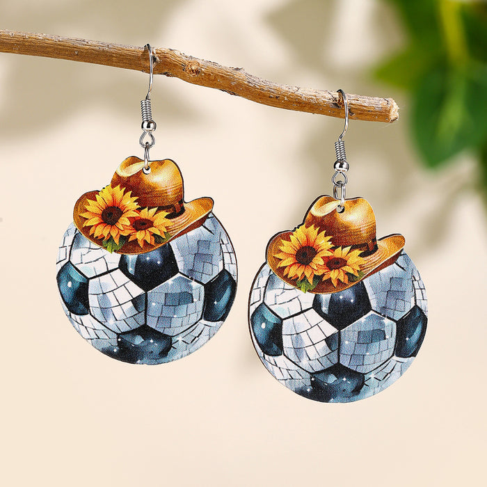 Wholesale Denim Hat Ball Wooden Pendant Earrings Rugby Football Volleyball Earrings Gifts