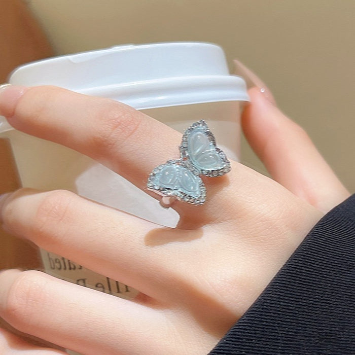 Wholesale Pink butterfly ring, light luxury temperament, niche design, high-end feel, ring ring design