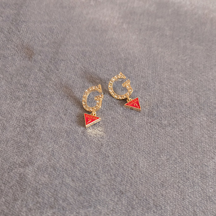 Wholesale Silver needle earrings with personalized gemstone inlay and inverted triangle pendant earrings