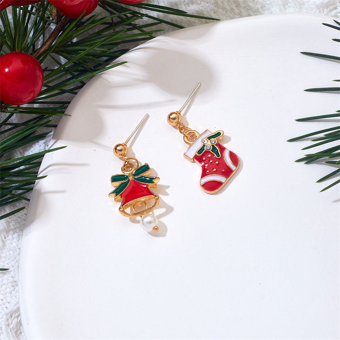 Wholesale Chic Christmas Earrings Deer Bell Santa Short Drop Metal Plated Jewelry Accessory