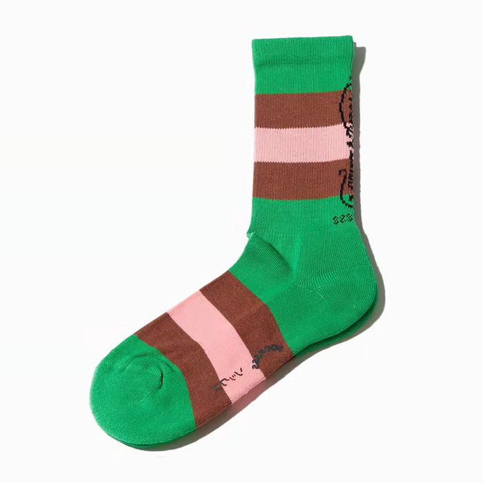 Wholesale Minority men's socks, color blocked striped couple socks, letter street women's socks, mid tube cotton socks