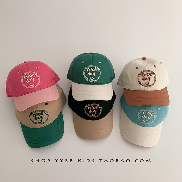 Wholesale Color blocked letter children's duck tongue hat, baby sun shading and sun protection versatile thin baseball cap