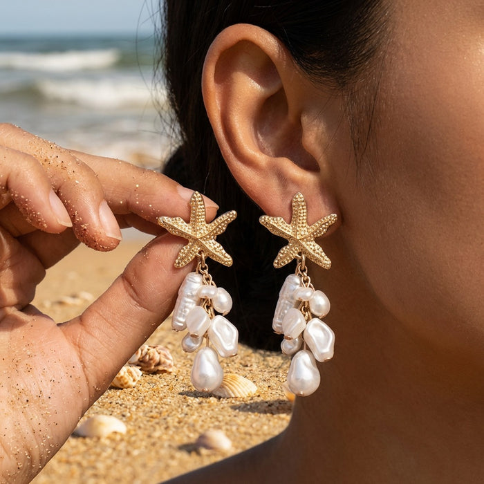 Wholesale Trendy Starfish Seashell Earrings Summer Beach Jewelry Accessory Gift