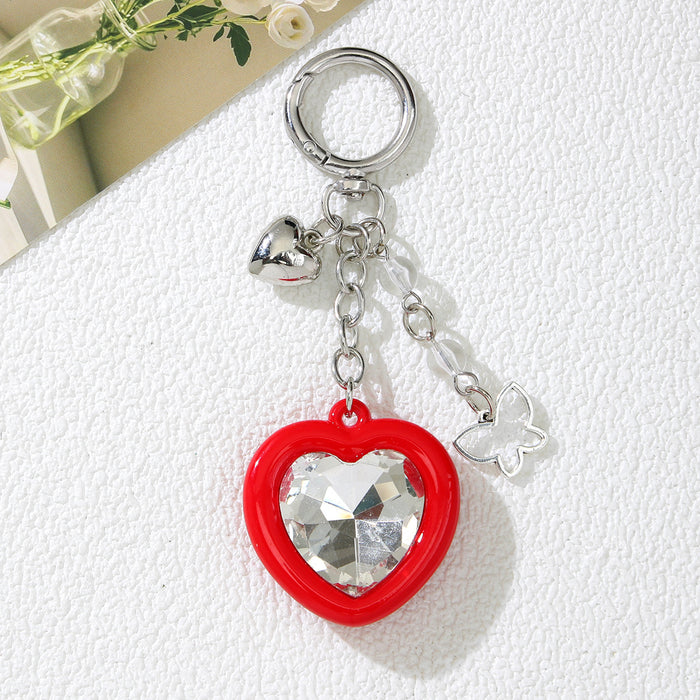 Wholesale Acrylic Butterfly Heart Car Keychain Bag Charm Pink Sweet Style  Gift Accessory MOQ≥2