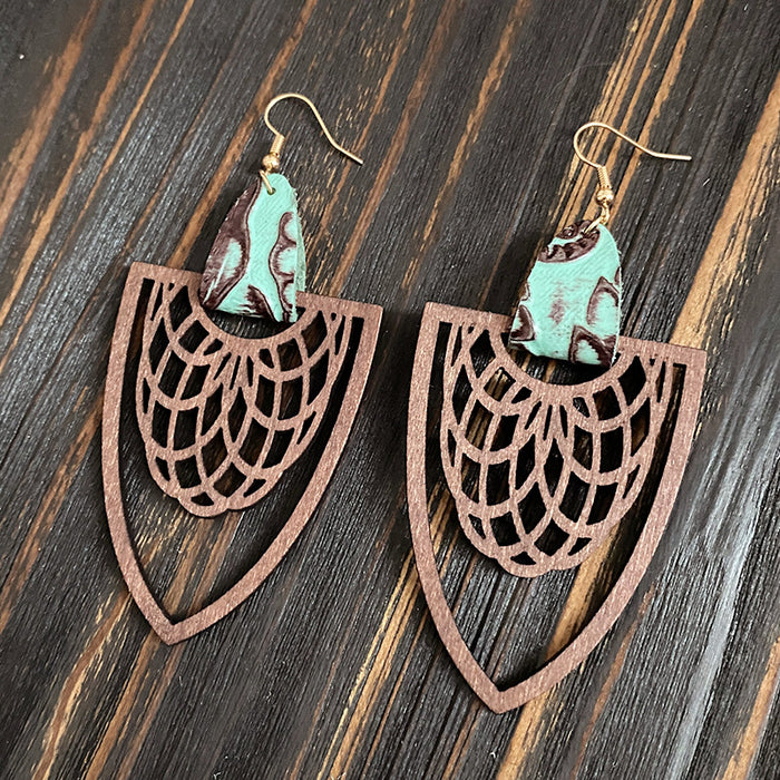 Wholesale Retro wooden earrings hollow Mandala exaggerated texture earrings