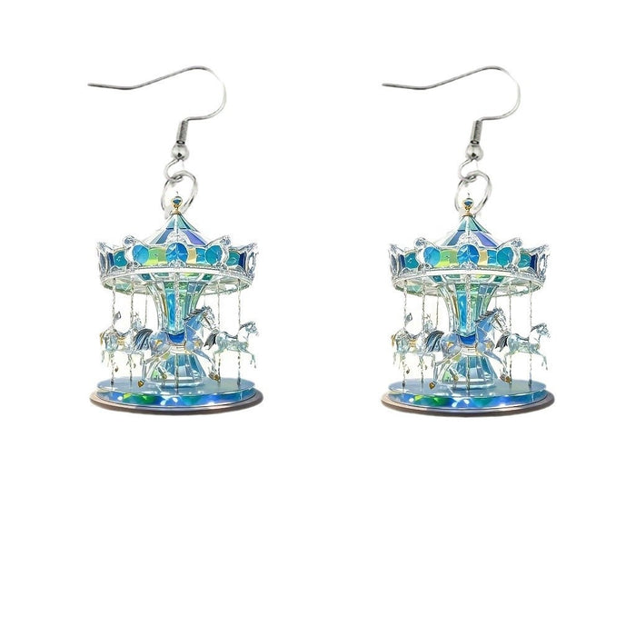Wholesale Charming Blue Carousel Acrylic Earrings Christmas Gift Holiday Party Accessories Earrings