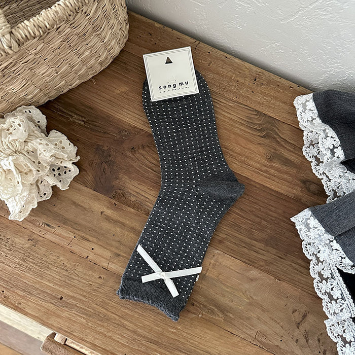 Wholesale Socks, bow, middle tube, socks, polka dots, pile socks, cotton