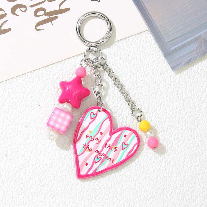Wholesale Acrylic Heart Star Keychain Pendant Handmade Beaded Bag Charm Trendy Car Key Accessory Gift