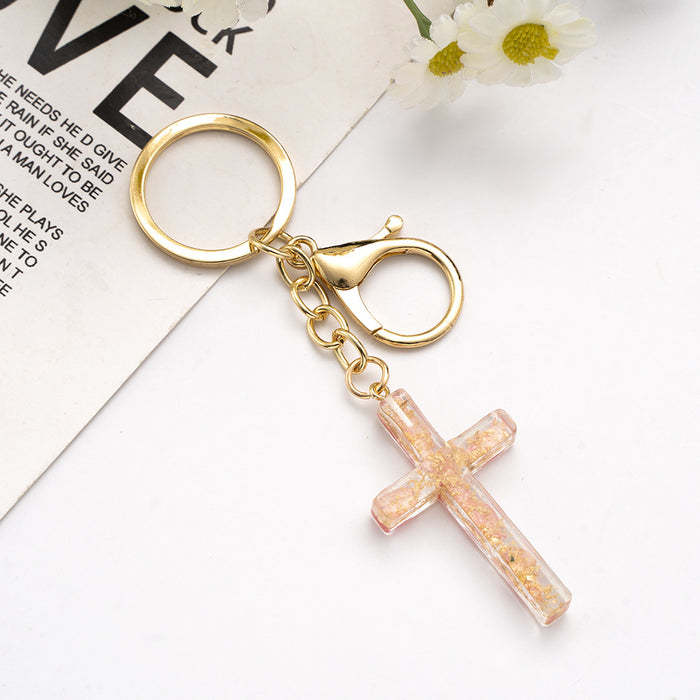 Wholesale Popular handmade drip glue real flower creative cross keychain creative hanging bag