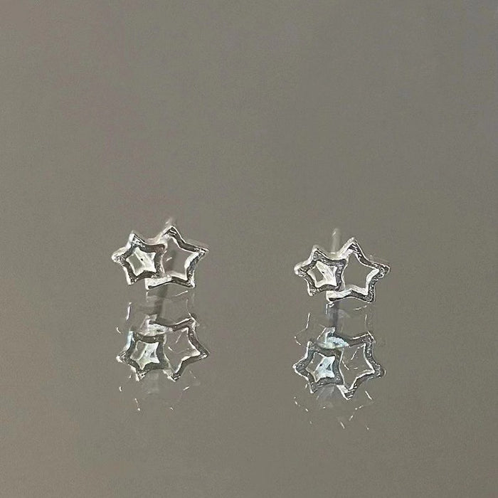 Wholesale Silver needle star earrings, cute hollow out pentagram earrings, star shaped earrings jewelry