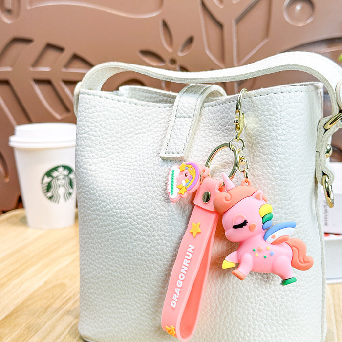 Wholesale Unicorn Creative Keychain Cute Dropping Rubber Doll Bag Car Key Pendant