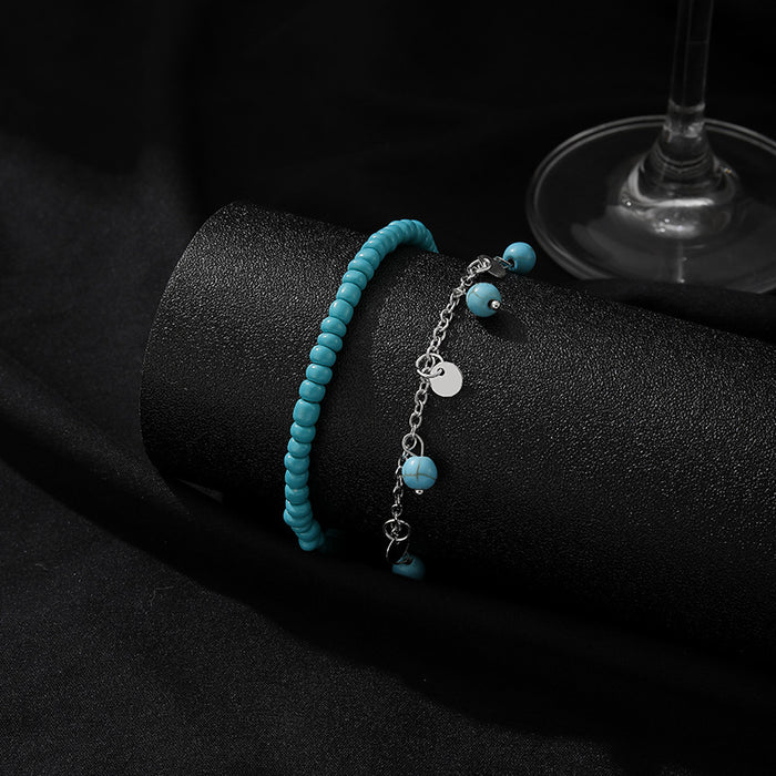 Wholesale retro Bohemian turquoise 2-piece set anklet