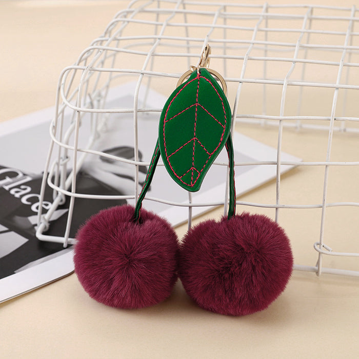 Wholesale Fashion Red Plush Cherry Keychain Pendant Pom-Pom Bag Charm Decorative Accessory