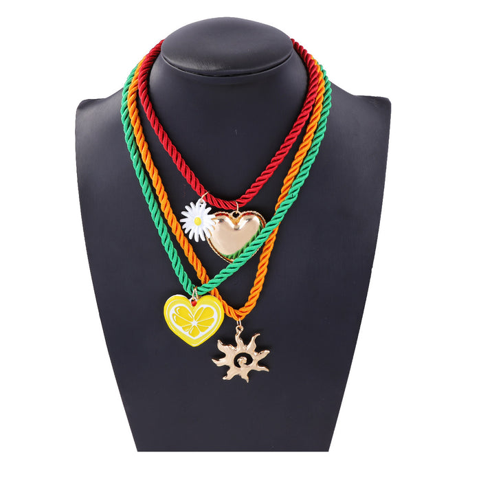 Wholesale Multi-layer Stacked Love Pendant Necklace Cute Flower Leisure Holiday Necklace