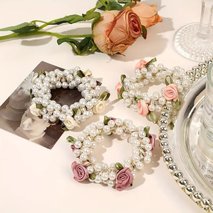 Wholesale Rose Pearl Hair Scrunchies JDC-HS-Zhenr001