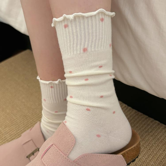 Wholesale New socks, mid tube socks, breathable polka dot lace pile socks, polka dot socks, high tube socks