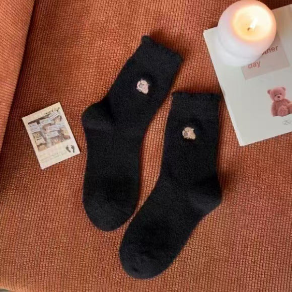 Wholesale Embroidered socks with thick velvet and cute embroidery sleep socks