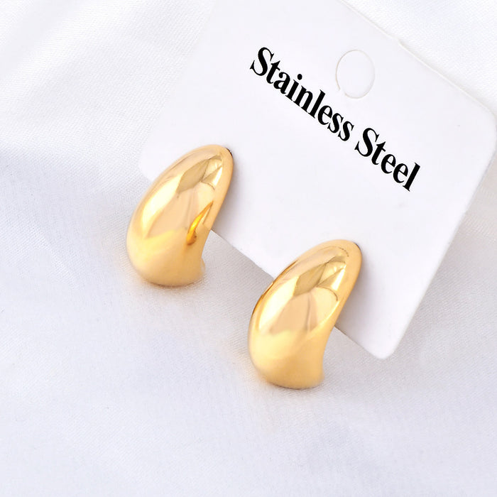 Wholesale Stainless Steel 18K Gold-Plated Earrings — Irregular " Little Gold Bean"  Studs