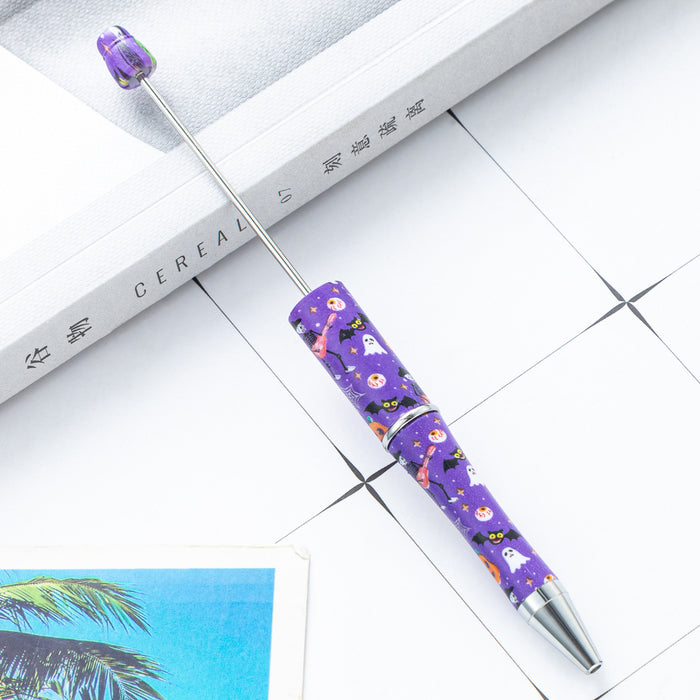 Wholesale Creative DIY plastic bead pen cartoon Christmas  bead ballpoint pen spot wholesale printed bead pen