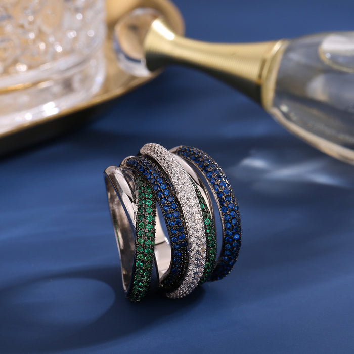 Wholesale Cross-line ring with zircon color matching ring