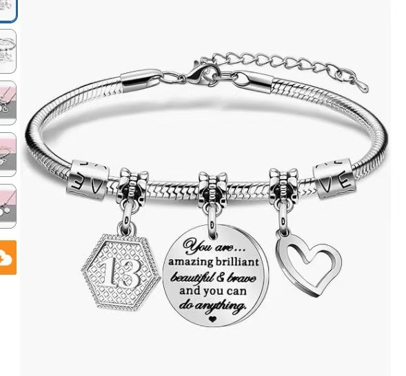 Wholesale Bracelet made of stainless steel, soft chain, round plate, engraved with heart-shaped pendant, made of stainless steel