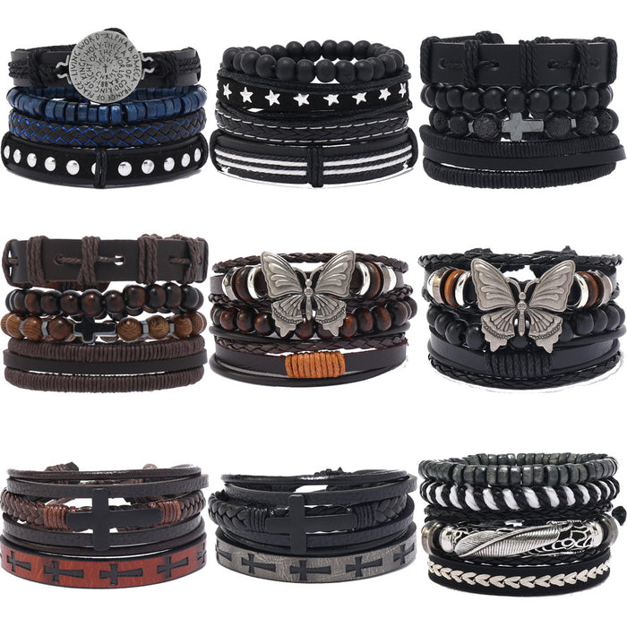 Wholesale 4pieces/pack Fashion Bracelets Wood Beads Leather Handmade Woven JDC-BT-XH025