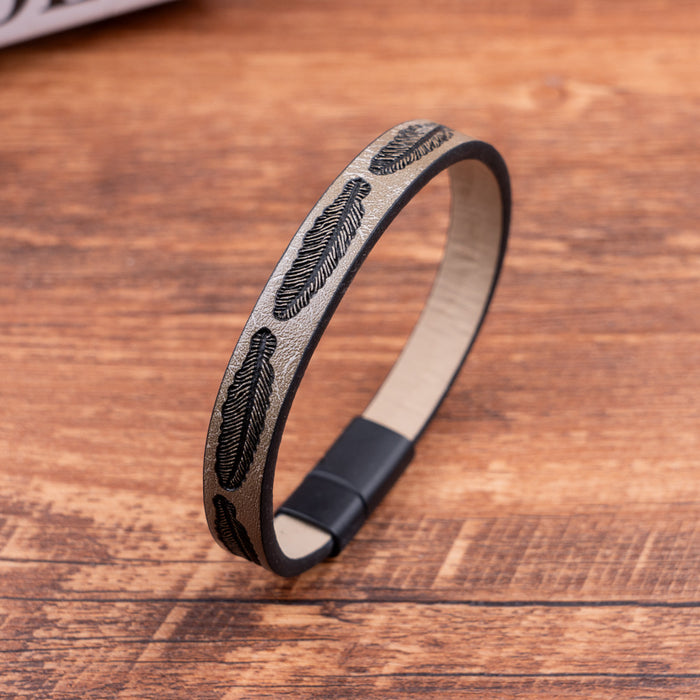 Wholesale Minimalist Feather PU Leather Bracelet Personalized Bracelet Magnetic Buckle Bracelet Jewelry Wholesale