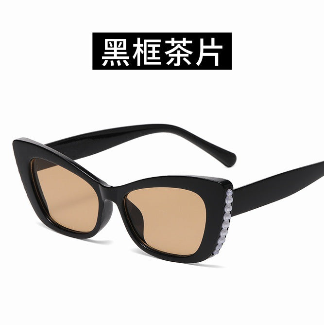 Wholesale Cat's Eye Pearl Sunglasses Simple Sunglasses Trendy Personalized Sunglasses Anti UV High End