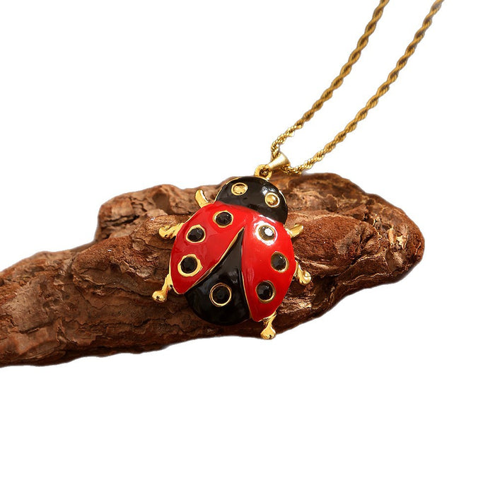 Wholesale Colorful Enamel Ladybug Stainless Steel Necklace