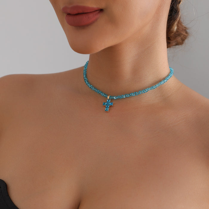 Wholesale Triangle Crystal Inlaid Cross Women' s Necklace