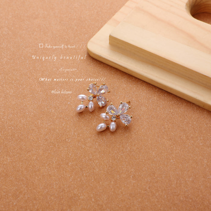 Wholesale Geometric Zircon Pearl Earrings, Fashionable Commuter Versatile, Simple Earrings, High Quality, Exquisite Earrings