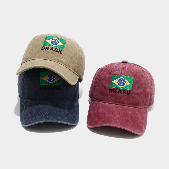 Wholesale Brazilian flag embroidered soft-top vintage distressed baseball fashionhat for men and women