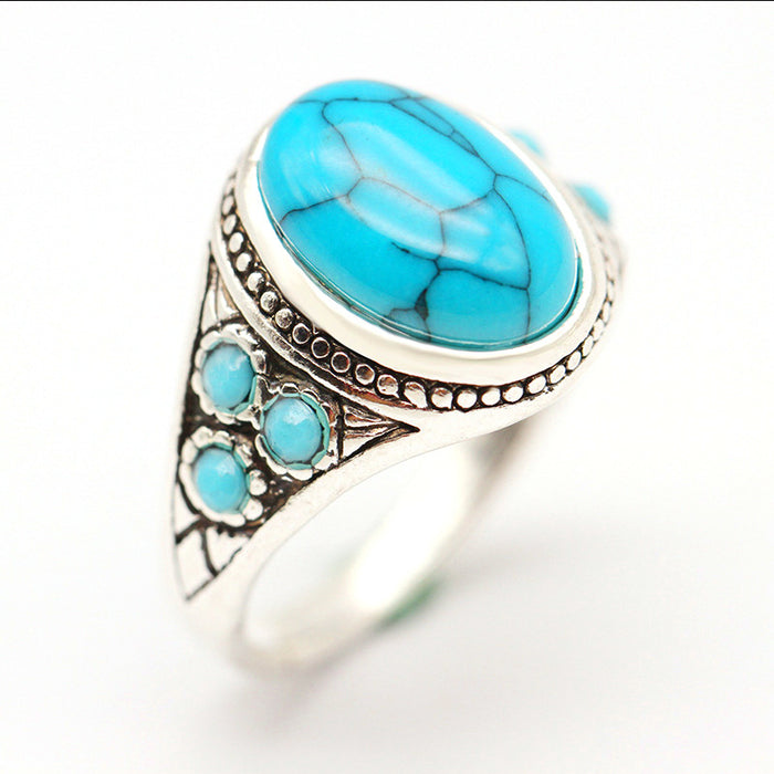Wholesale Wholesale of vintage imitation turquoise couple rings and antique silver ring jewelry