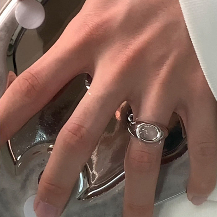 Wholesale Advanced Cat Eye Stone Metal Open Ring, niche retro personality, simple and versatile temperament ring