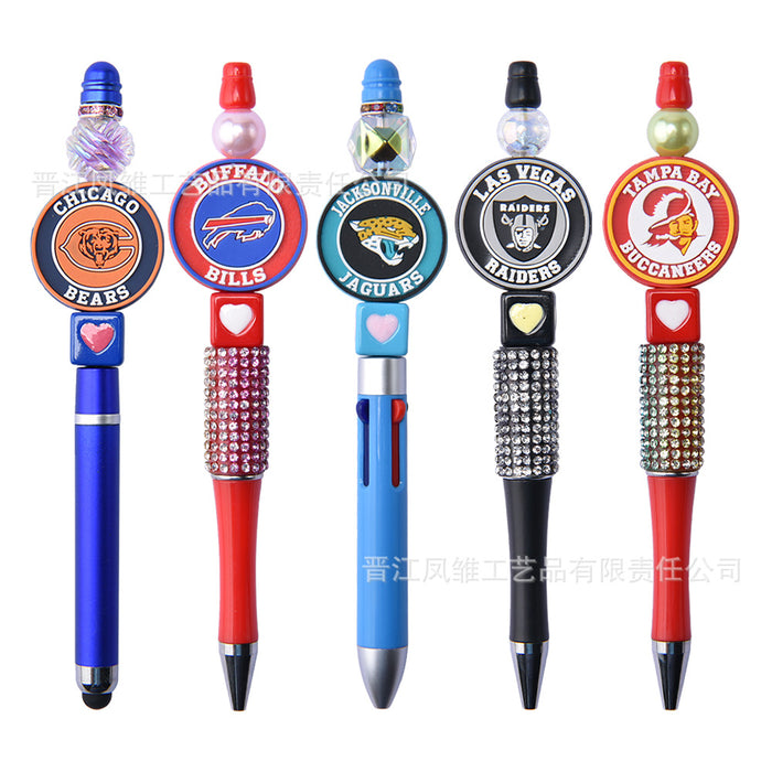 Wholesale 50pcs Rugby team series beads ballpoint pen beaded accessories fun stationery cartoon accessories detachable