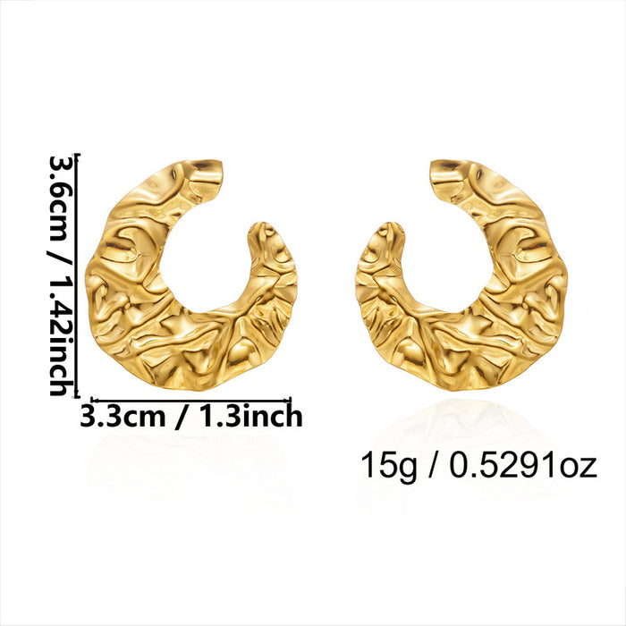 Wholesale Stainless Steel Irregular Geometric Earrings Vintage Lava Liquid Metal C-Shape Hoops