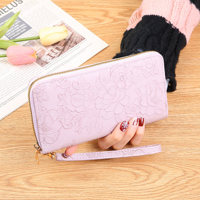 Wholesale New Long Zipper Hand-held Bag Enlarged Phone Bag Embossed Design Large Cash Clip Simple Women's Wallet Trend JDC-WT-PC006