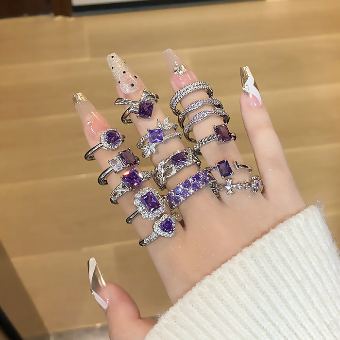 Wholesale Light luxury purple diamond zircon series temperament versatile open ring with niche design sense