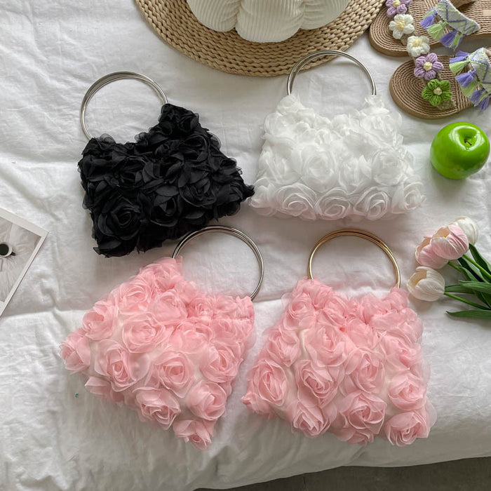 Wholesale Trendy Flower Evening Bag with Metal Ring Handle Small Clutch