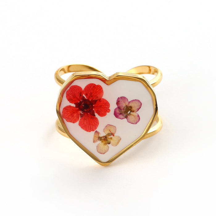Wholesale Fashionable new dry flower series stainless steel ring high-end accessories niche design open ring bracelet
