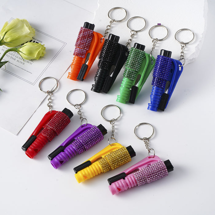 Wholesale Diamond-studded Plastic 2-in-1 Mini Window Breaker Keychain JDC-KC-ZY029