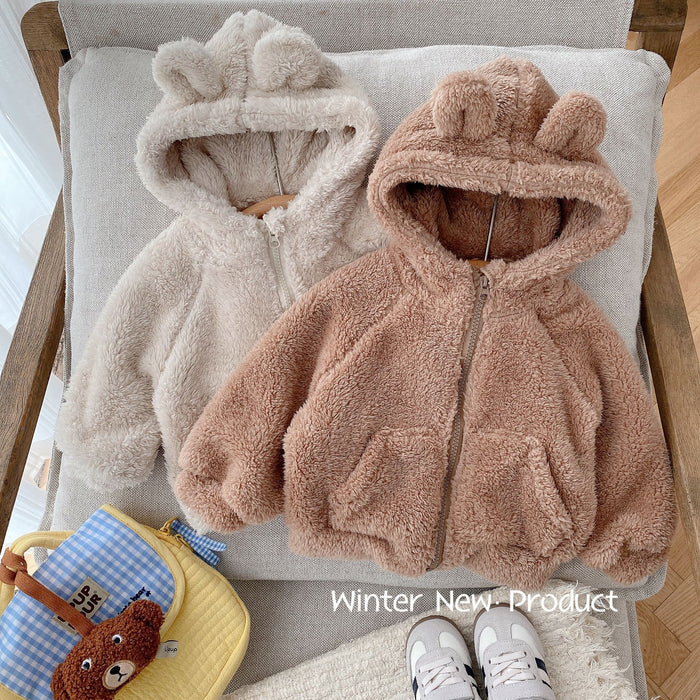 Wholesale Children's Fur Jackets 0-6 Years Old Winter Girls Super Cute Hooded Thick Top Boys Baby Solid Color Winter Clothes JDC-BC-XZXY001