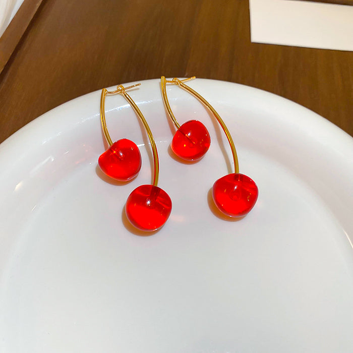 Wholesale dark red resin cherry fruit silver pin earrings high-end earrings women