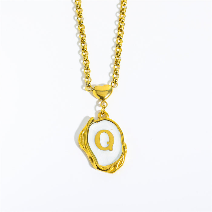 Wholesale Gold Plated Titanium Steel 3D Drip Oil Alphabet Pendant Necklace Summer Beach Initial Sweater Chain