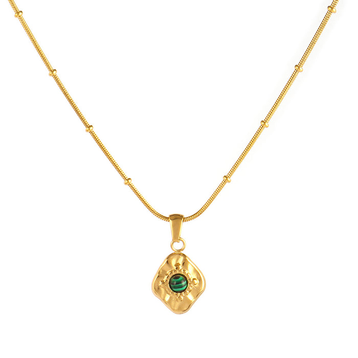 Wholesale Natural Stone Pendant Necklace Stainless Steel Turquoise Sun Pendant Clavicle Chain