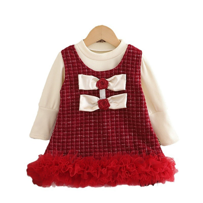 Wholesale Autumn and Winter Overalls Skirt Plus Fleece Bottoming Shirt Children's Suit JDC-CTS-MianY004