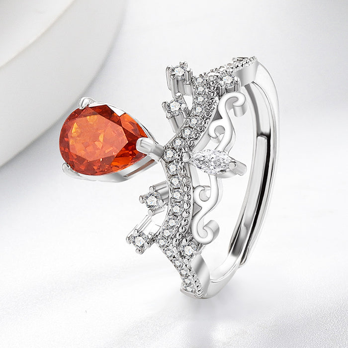Wholesale Platinum-Plated Copper Geometric Adjustable Ice-Cut Crown Ring for Women