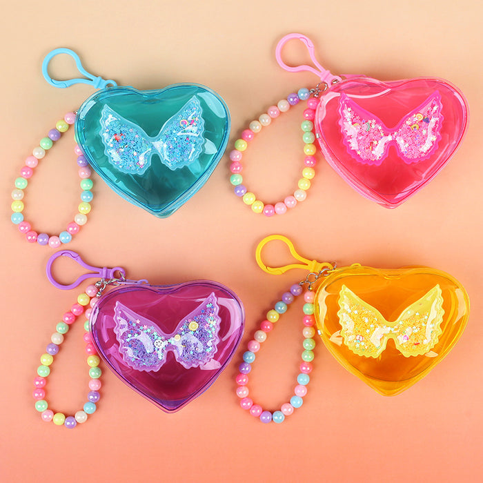 Wholesale PVC Transparent Heart Wings Coin Purse Waterproof Earphone Bag Stylish Girly Storage Pouch